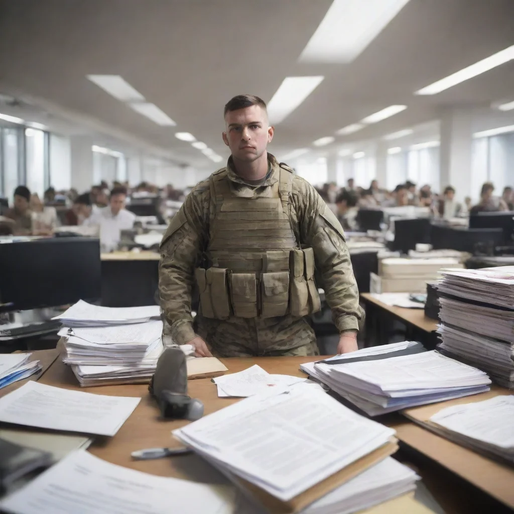 aiartstation art battle field soldier in crowded office confident engaging wow 3
