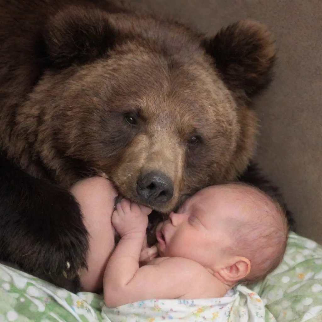 aiartstation art bear licks newborn baby  confident engaging wow 3