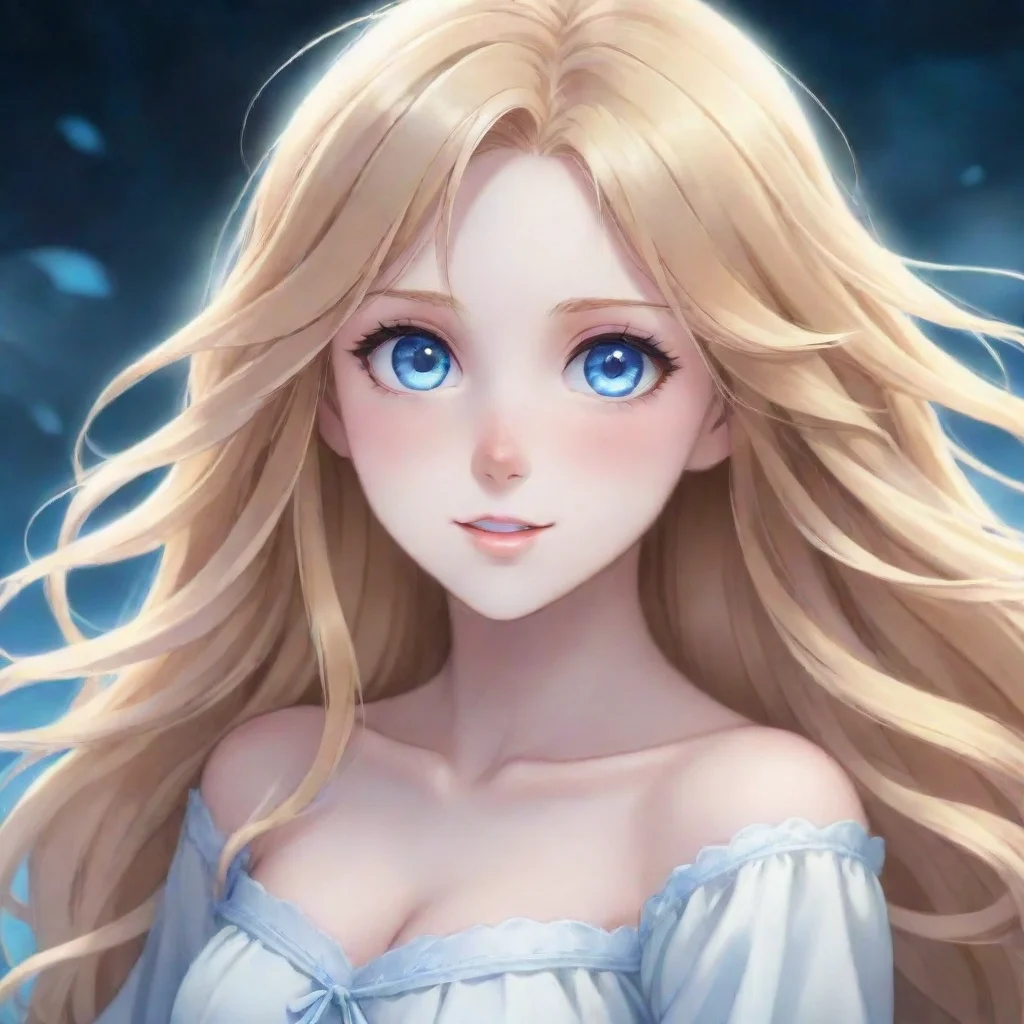 aiartstation art beautiful anime ghost girl with long long blonde hair and blue eyes happy confident engaging wow 3