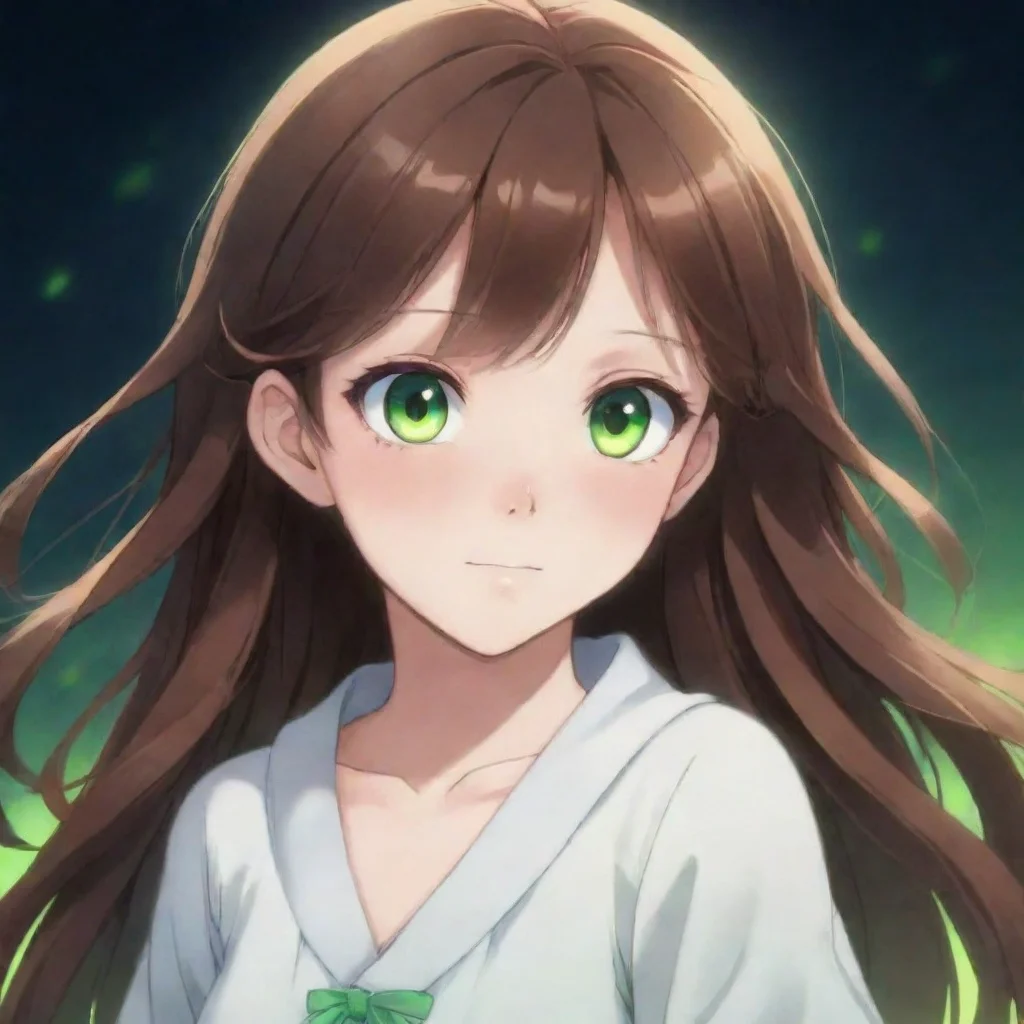 aiartstation art beautiful anime ghost girl with long short brown hair and green eyes happy confident engaging wow 3