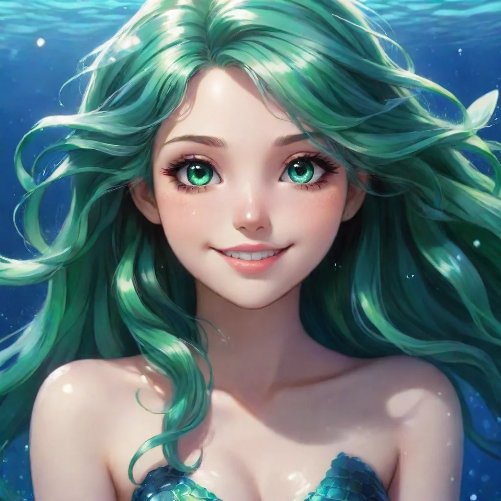 aiartstation art beautiful anime mermaid with black and green eyes smiling confident engaging wow 3