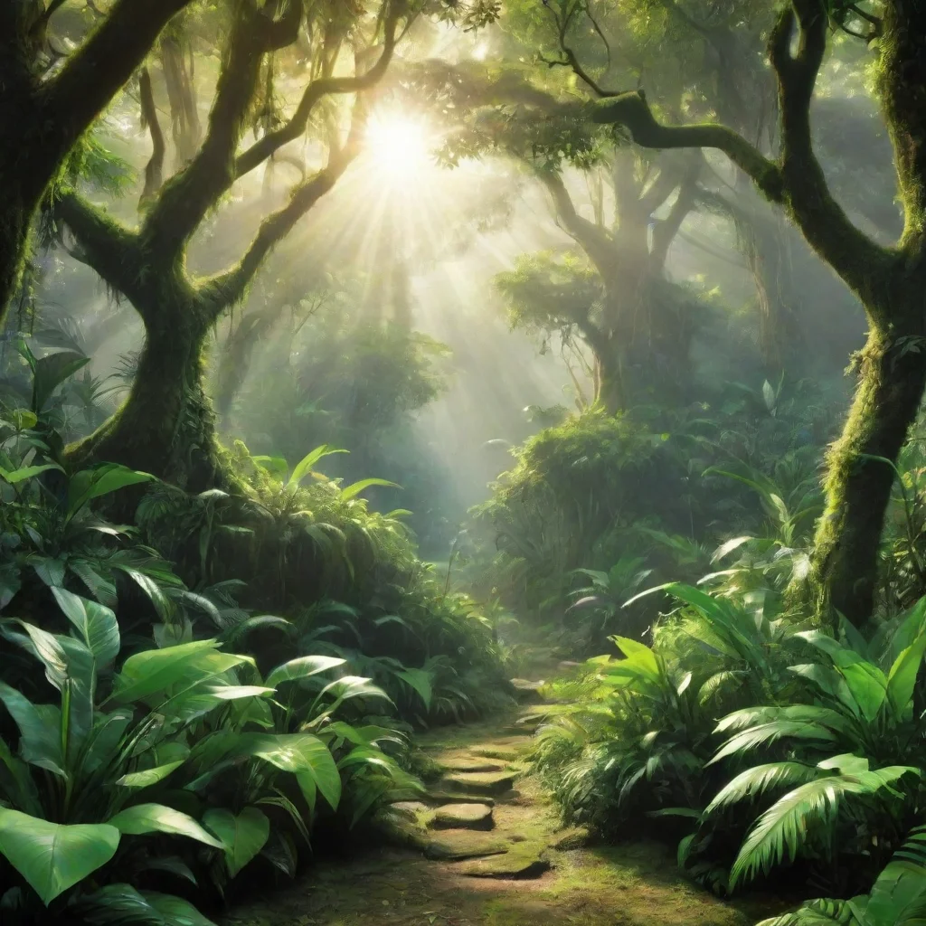 artstation art beautiful phantasy world with green jungle  sunshine morning light confident engaging wow 3