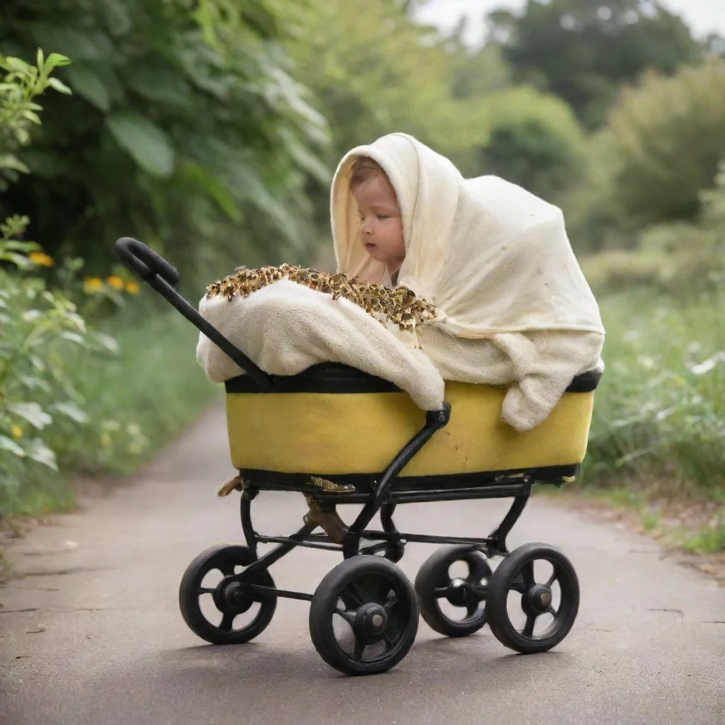 aiartstation art bees on a pram with a newborn baby in it confident engaging wow 3