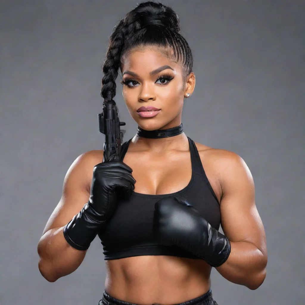 aiartstation art bianca belair with black gloves and gun shooting mayonnaise confident engaging wow 3