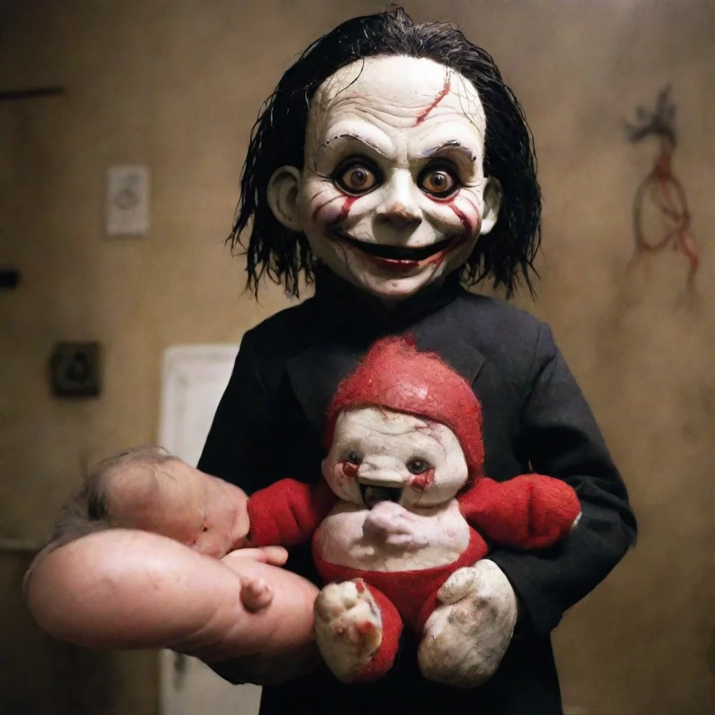 aiartstation art billy the puppet from saw torturing a newborn baby confident engaging wow 3