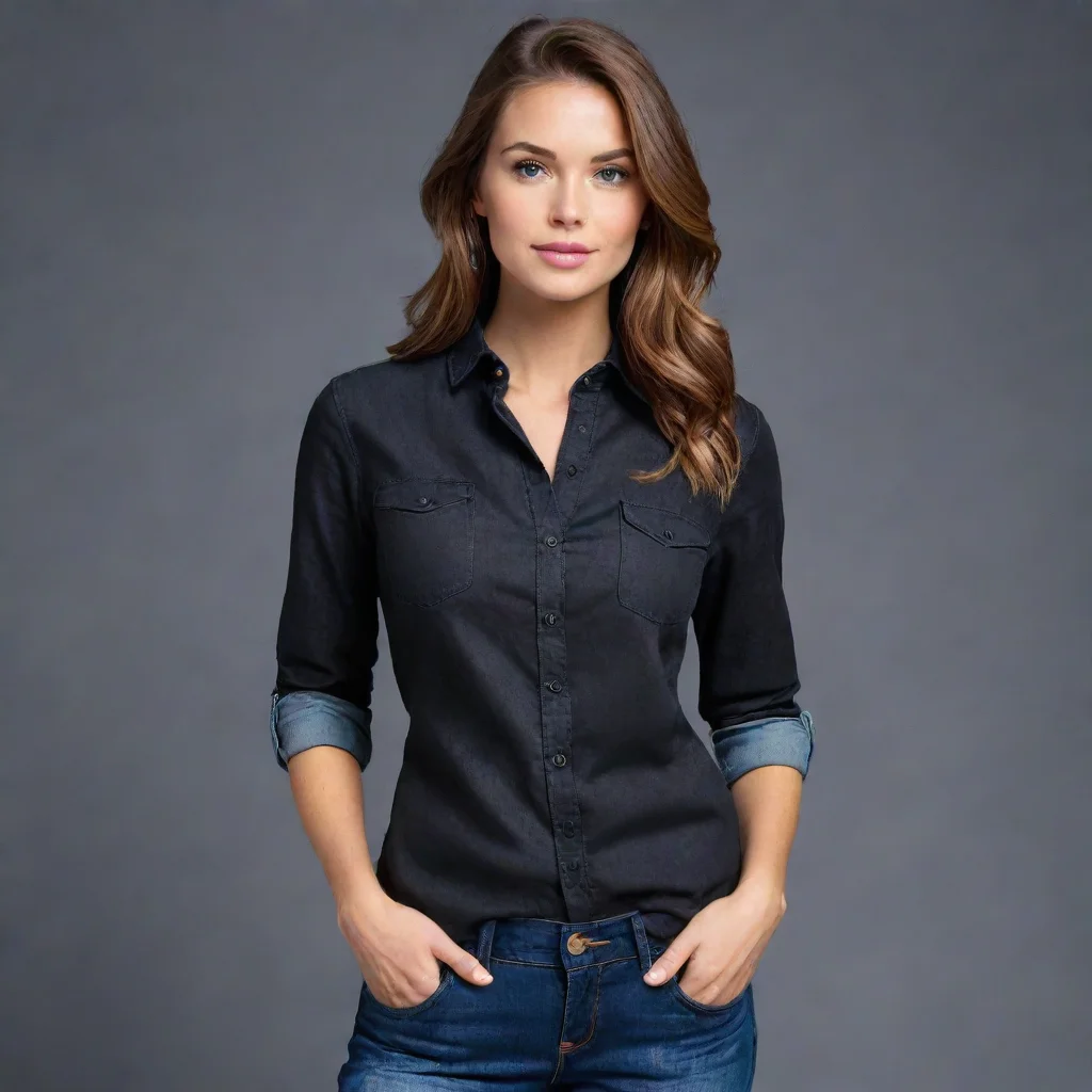 aiartstation art black long sleeve denim shirt with the sleeves rolled up confident engaging wow 3