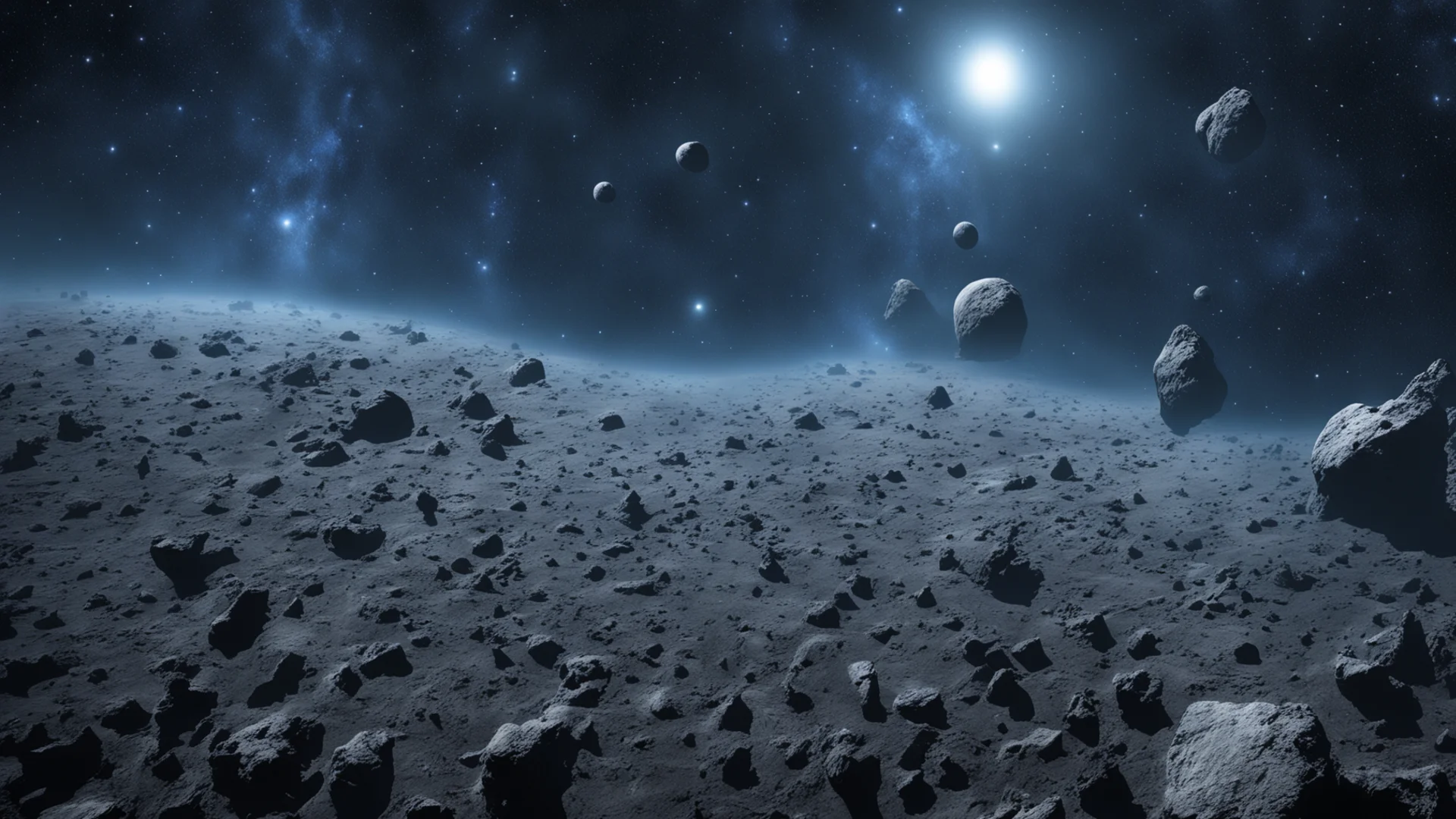 aiartstation art blue and grey asteroid field confident engaging wow 3 wide
