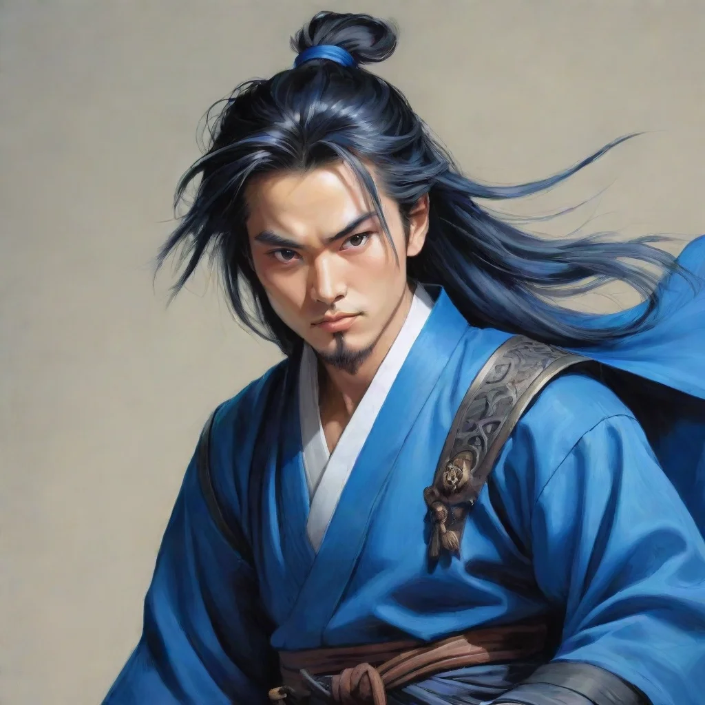 aiartstation art blue male chinese comic portrait wuxia style with sword confident engaging wow 3