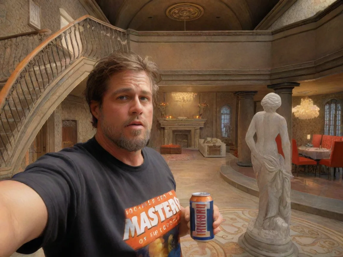aiartstation art brad pitt drinking irn bru in a cathedral confident engaging wow 3