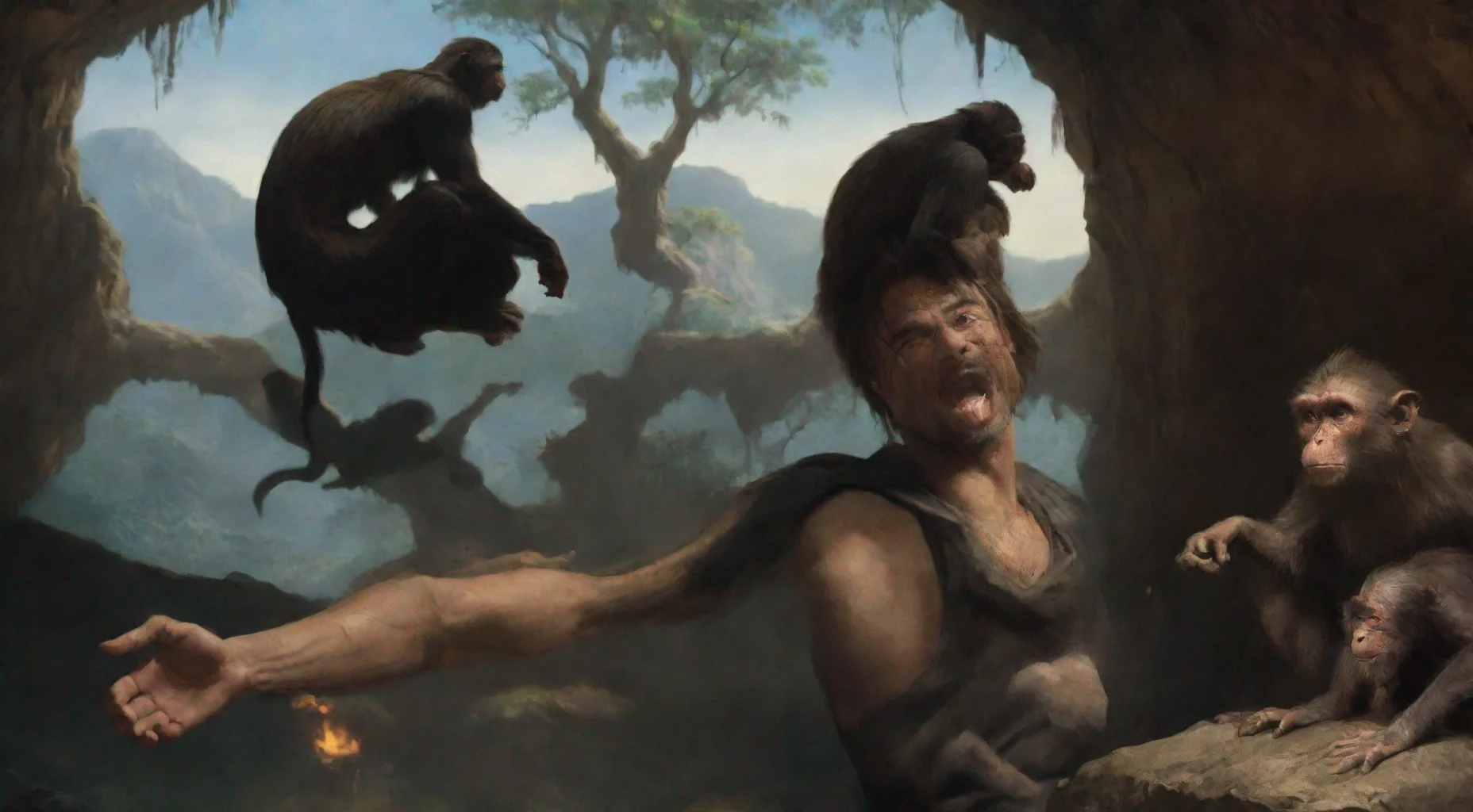 aiartstation art brad pitt in cave with monkeys confident engaging wow 3
