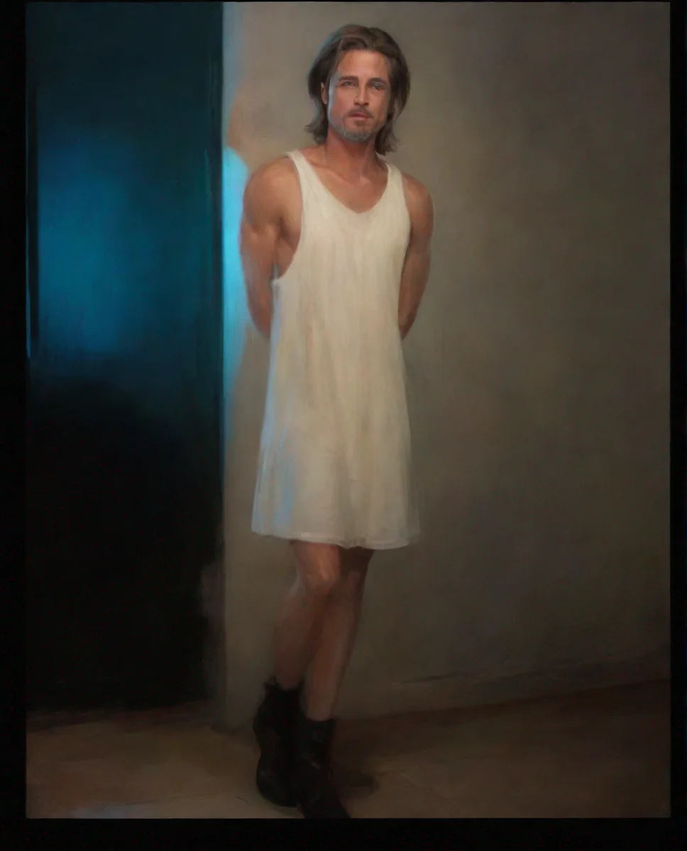 aiartstation art brad pitt wearing white dress confident engaging wow 3
