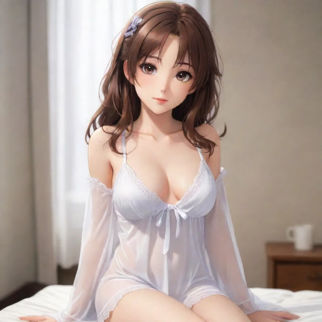 aiartstation art brown haired anime girl wearing white negligee confident engaging wow 3
