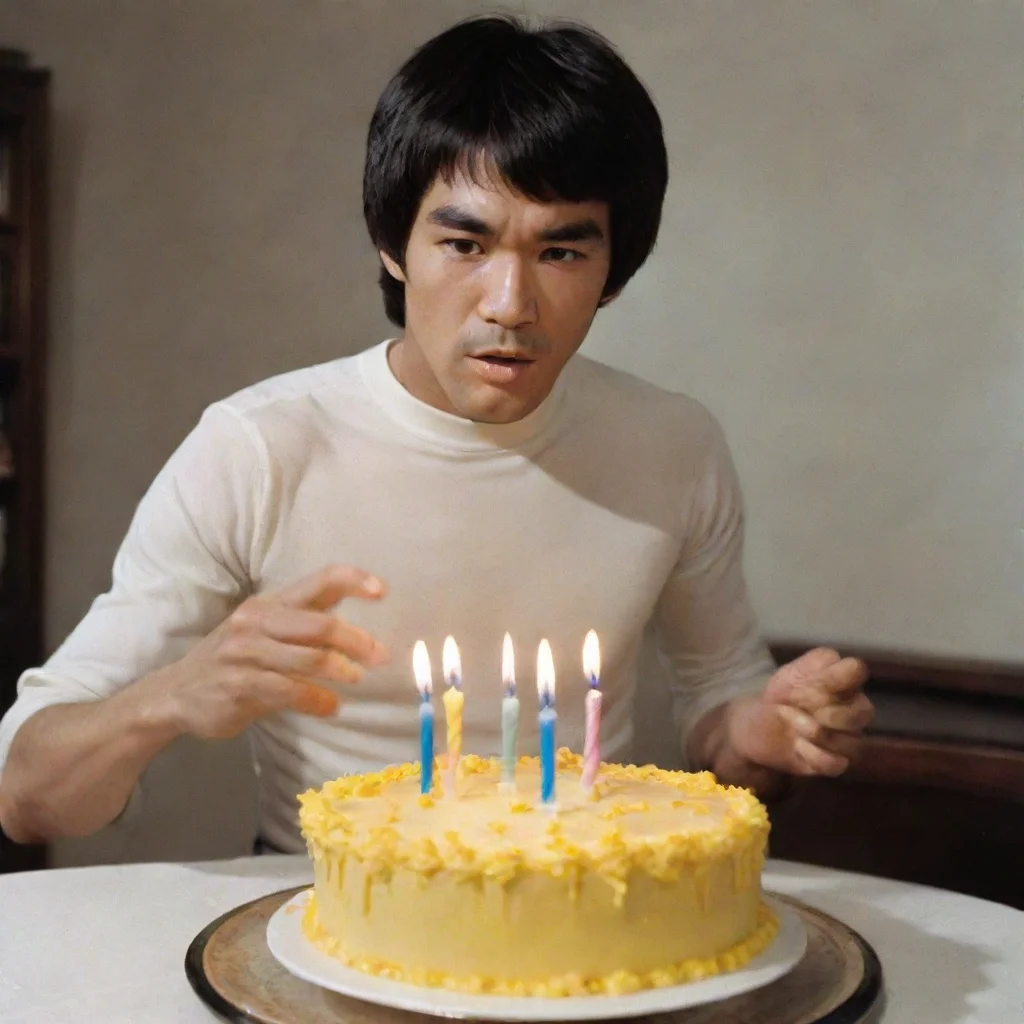 aiartstation art bruce lee blowing up birthday candles confident engaging wow 3