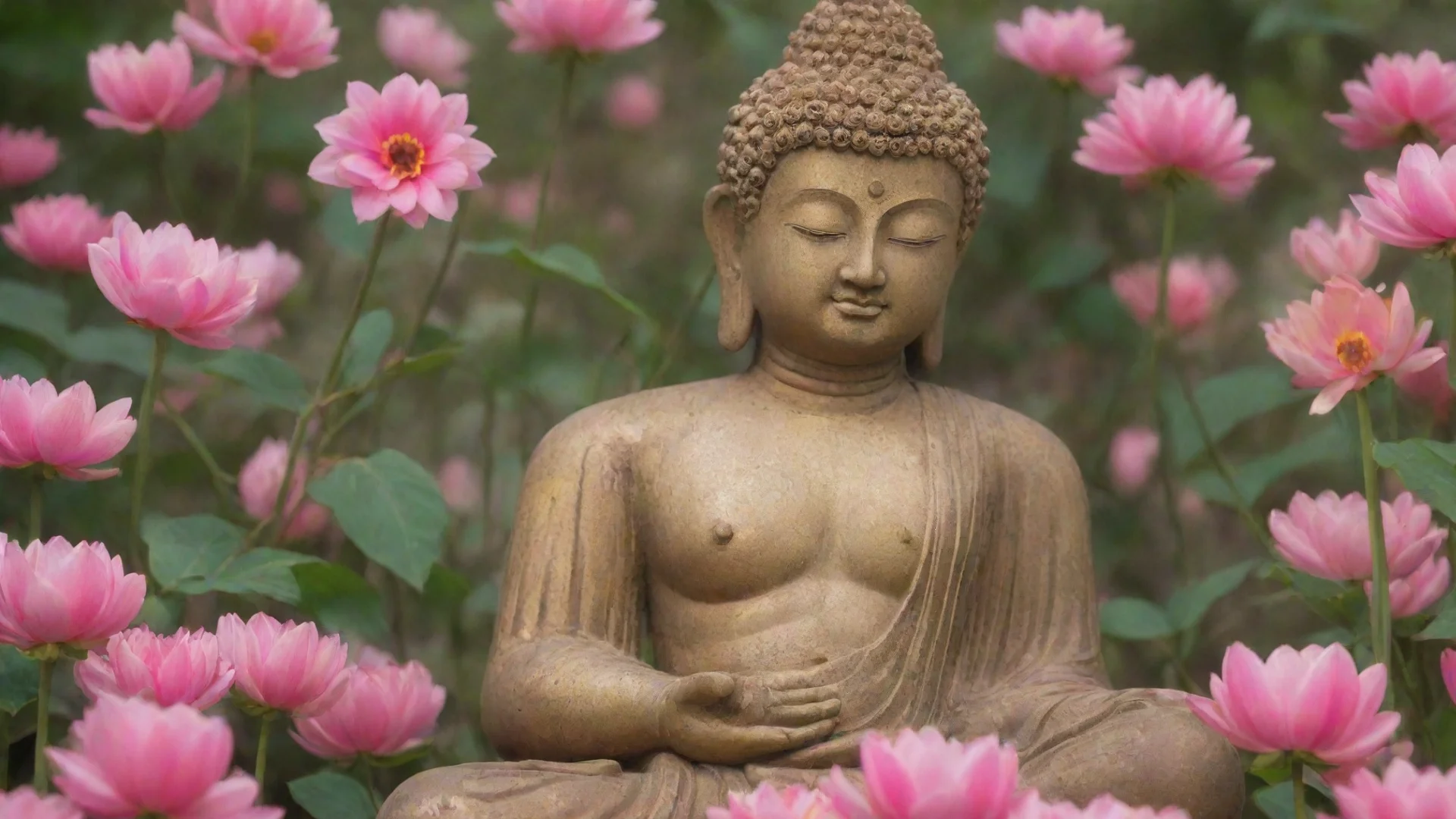 artstation art buddha under fower confident engaging wow 3 wide