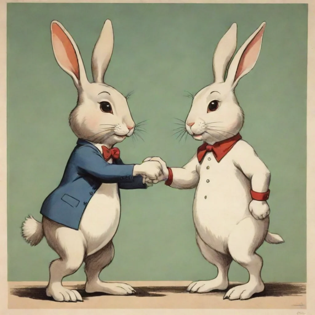 aiartstation art cartoon propaganda poster rabbit shaking hands with a human confident engaging wow 3