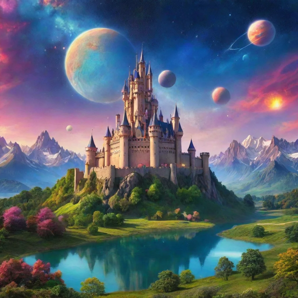 aiartstation art castle in relaxing calming colorful world with planets in sky wonderful confident engaging wow 3