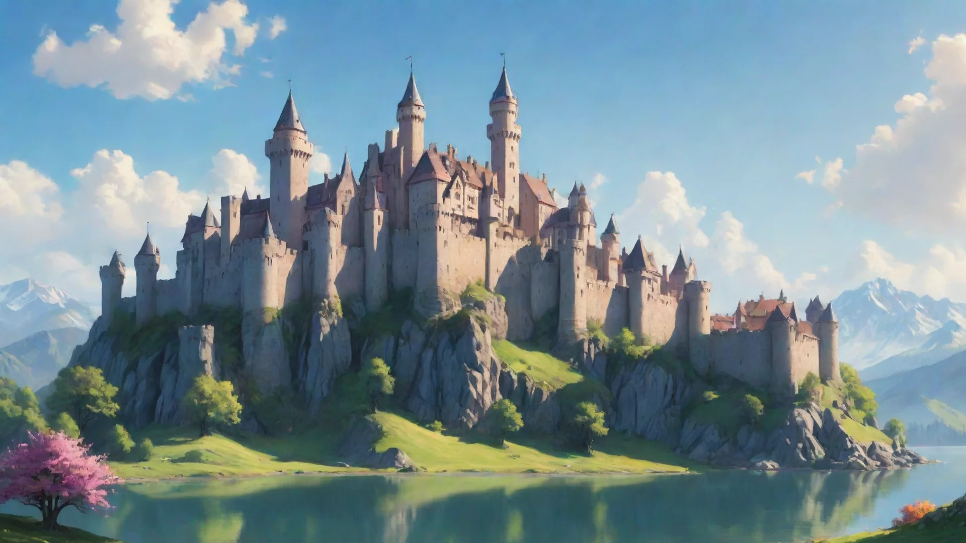 artstation art castle lovely relaxing lowfi landscape bright crisp colours clear confident engaging wow 3 wide