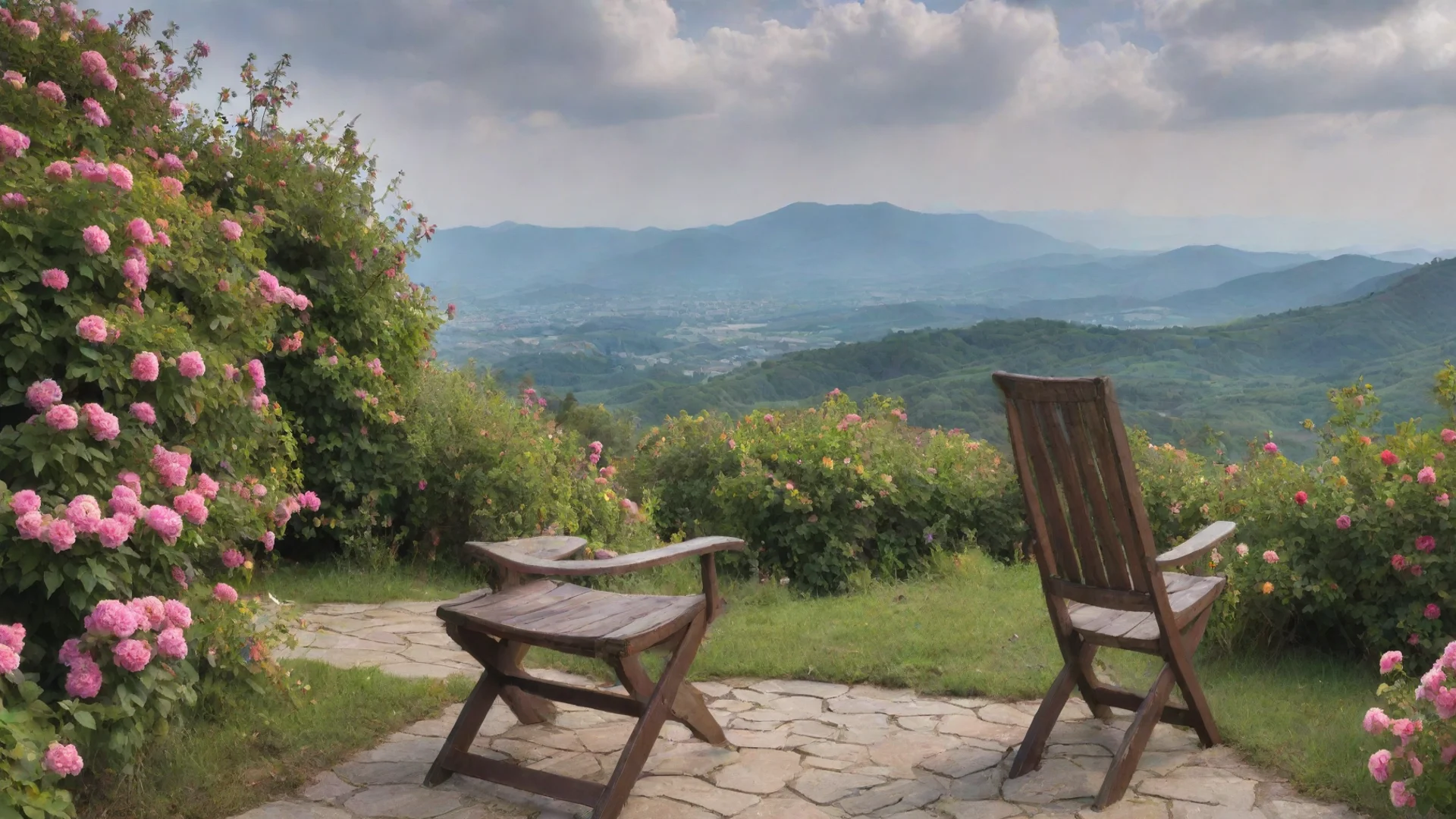 aiartstation art chair chair sweeping views hd aesthetic best quality beautiful landscape environment flowers confident engaging wow 3 wide