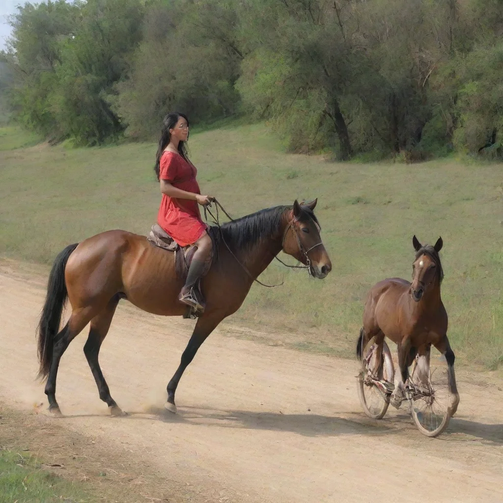 aiartstation art chamaleon riding a bike towards a pregnant horse confident engaging wow 3