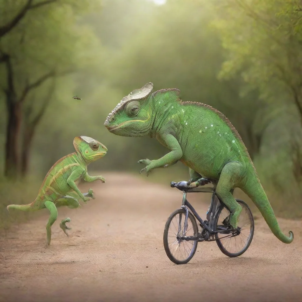 aiartstation art chameleon riding a bike towards a pregnant horse confident engaging wow 3