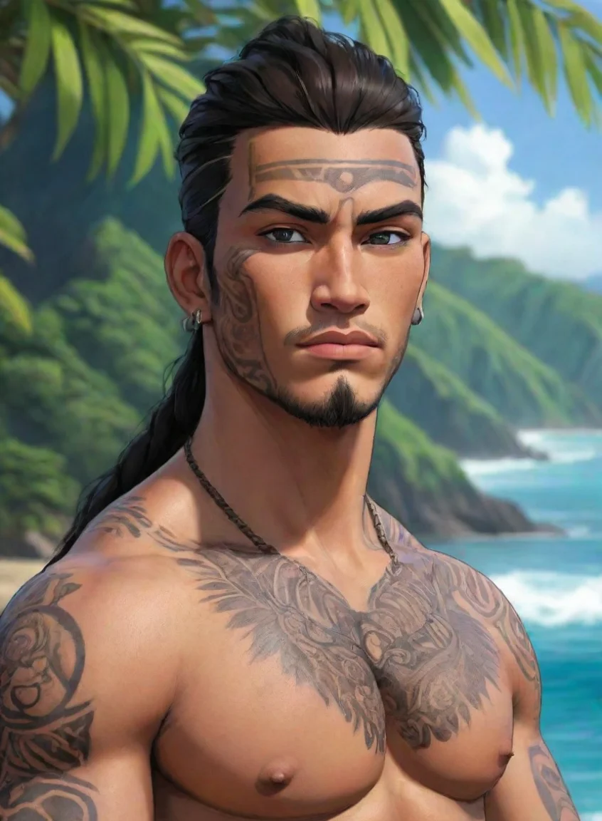 aiartstation art character attractive hd anime art man maori pacific islanderepic detailed confident engaging wow 3 portrait43