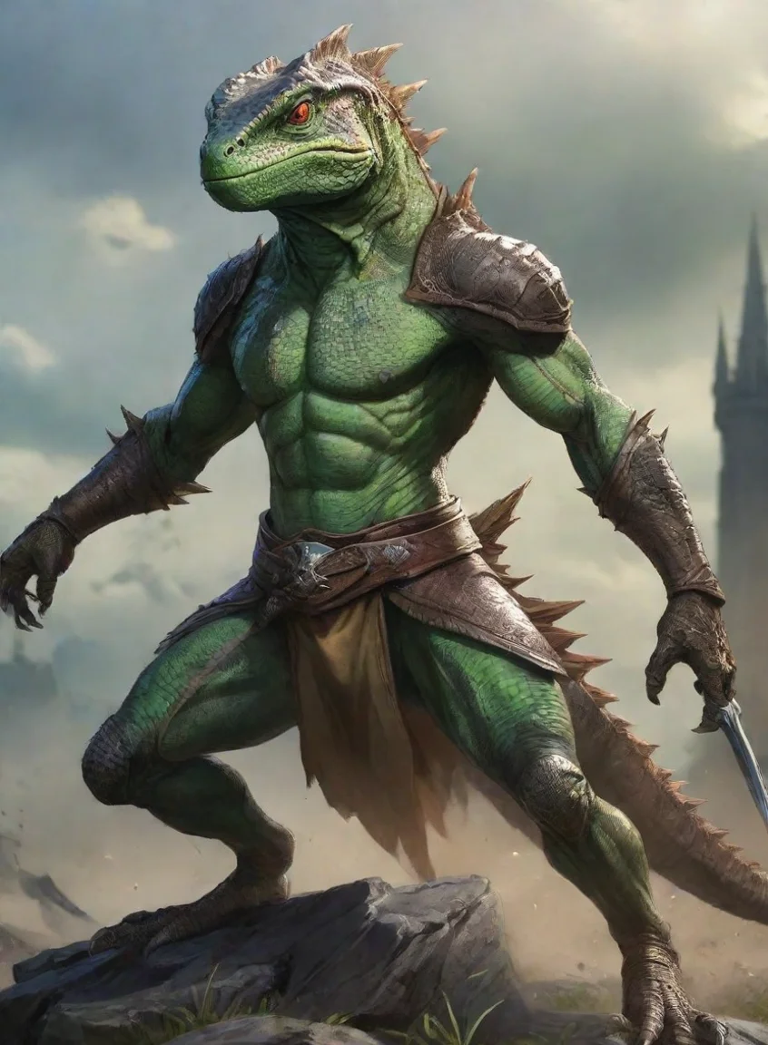 aiartstation art character lizard warrior hd anime art man  epic detailed confident engaging wow 3 portrait43