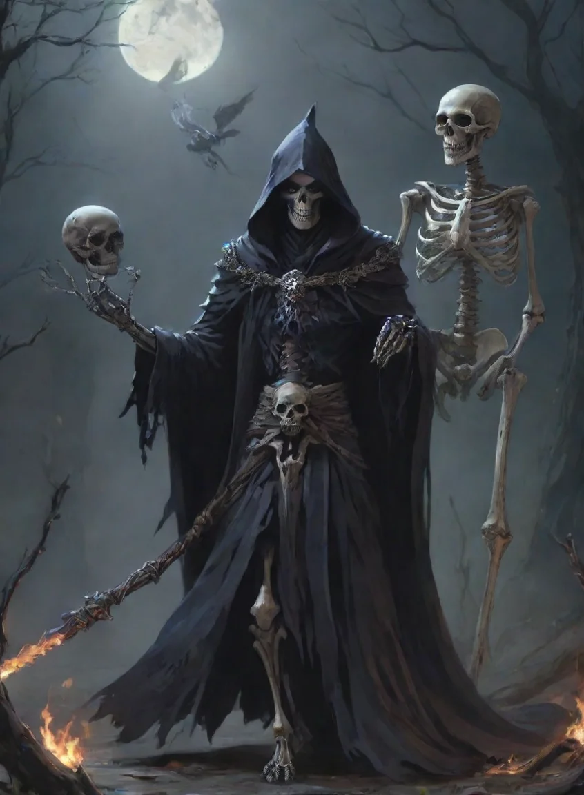 artstation art character man dark wizard with summoned familiar skeleton warrior best friendwarrior hd anime art man  epic detailed confident engaging wow 3 portrait43
