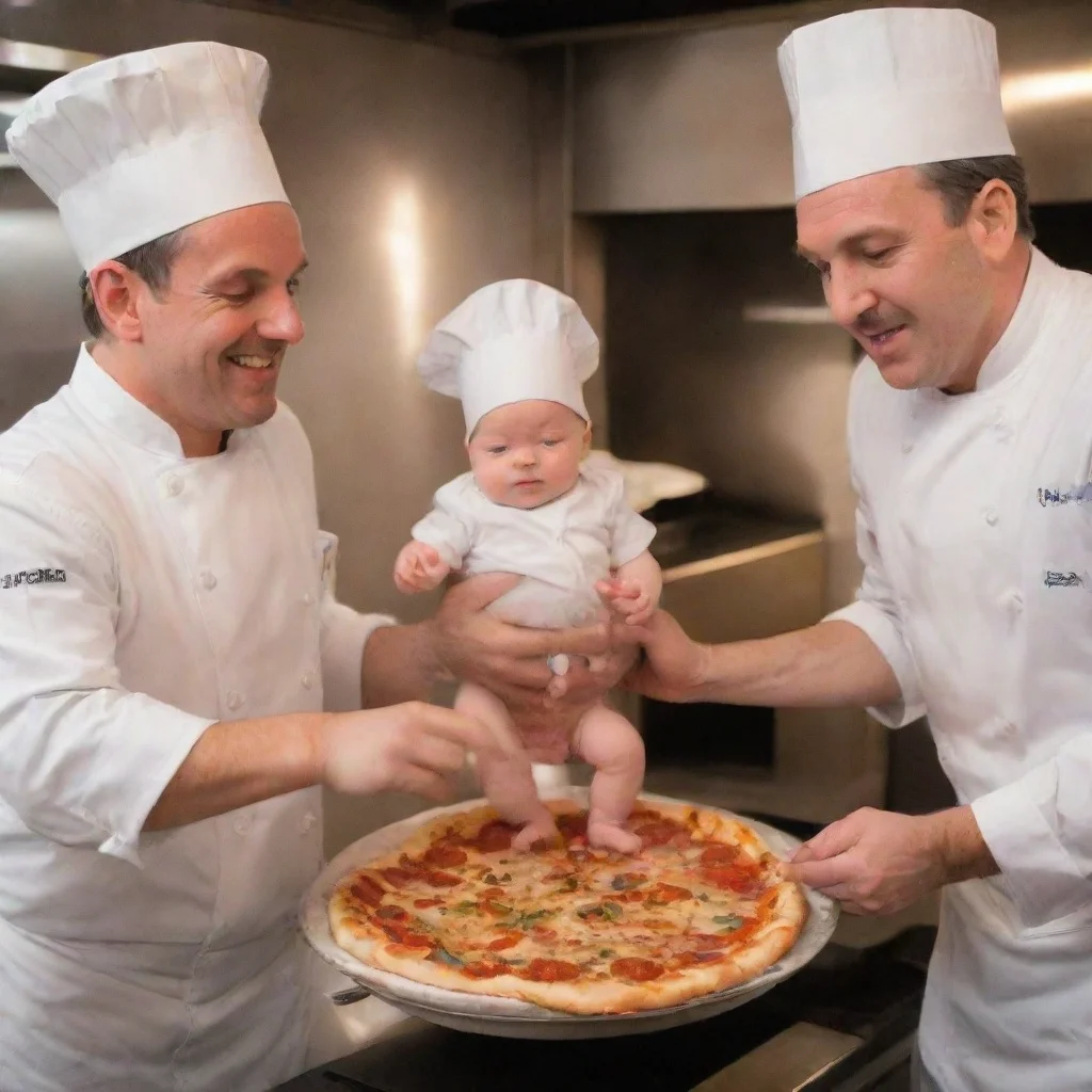 aiartstation art chefs putting a newborn baby in a pizza oven confident engaging wow 3