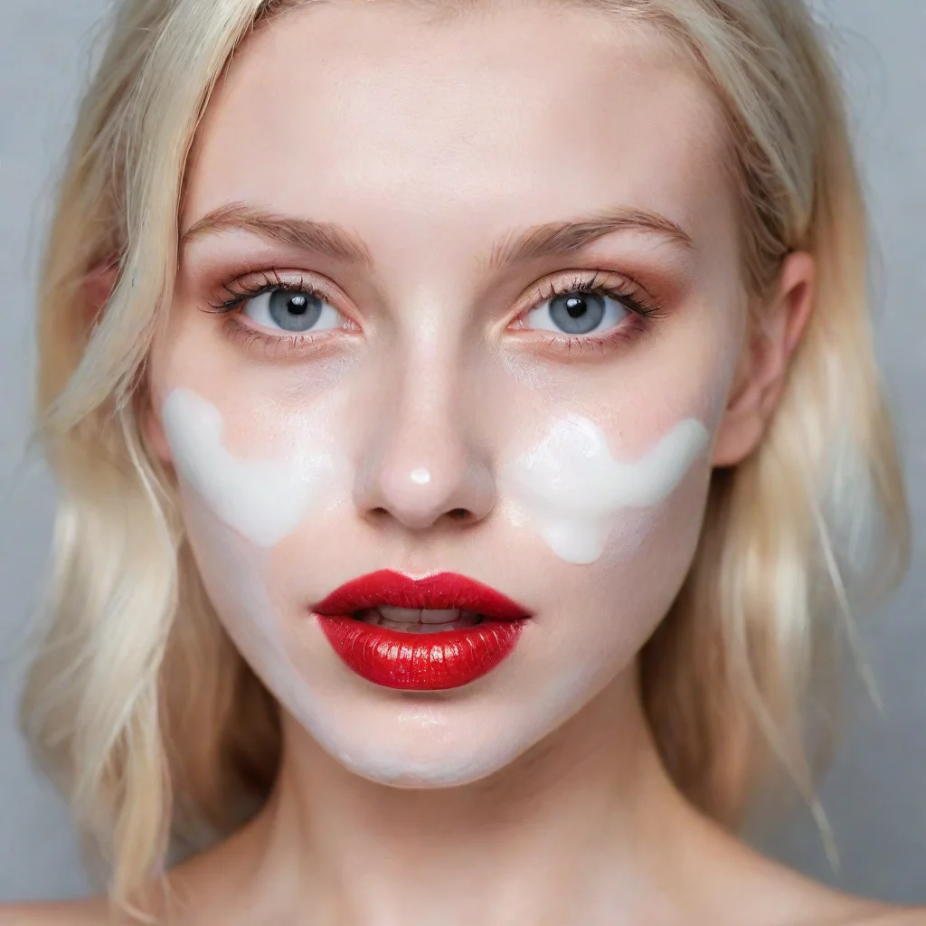 aiartstation art close up portrait of blonde young woman with red lips and yoghurt spitted on face confident engaging wow 3