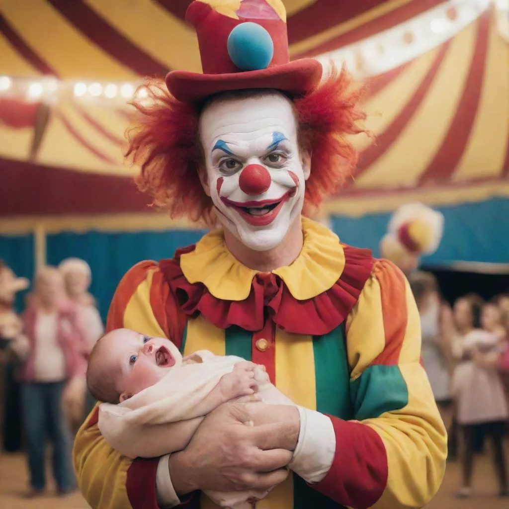 aiartstation art clown holding newborn baby in a circus confident engaging wow 3