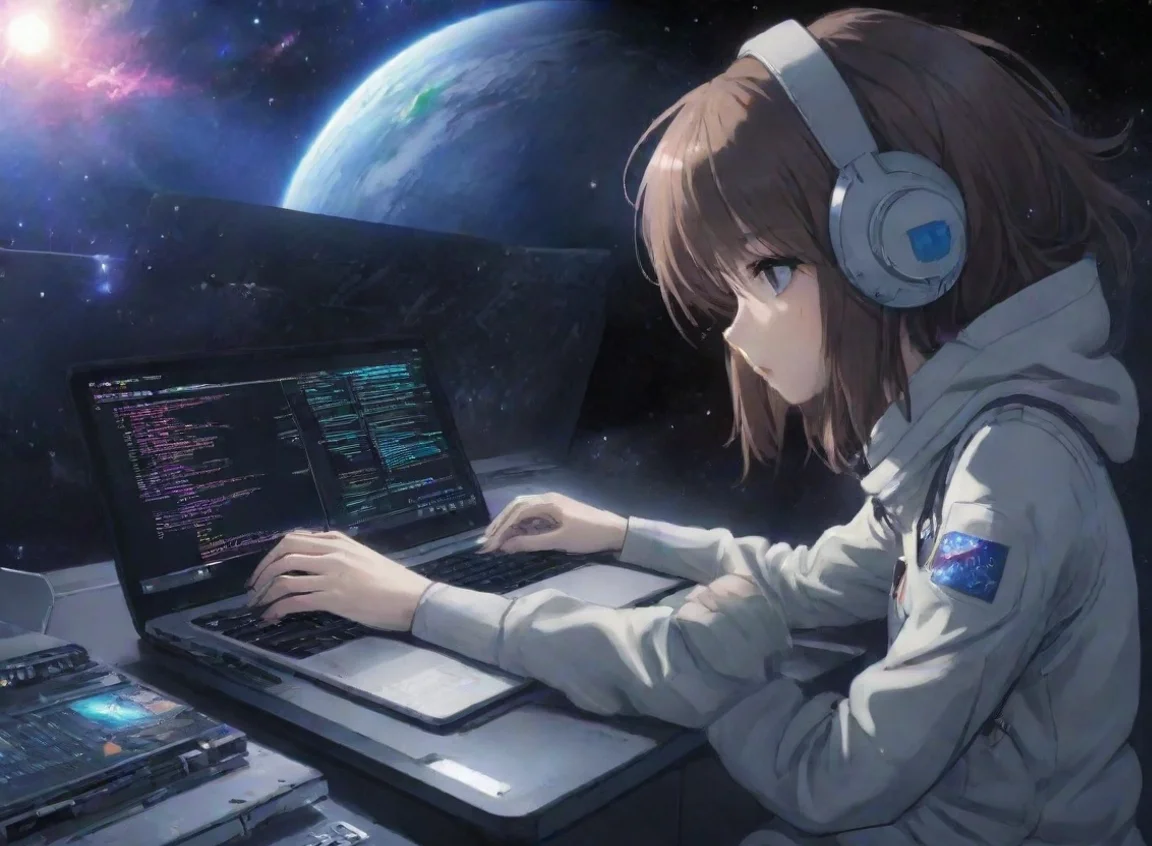 aiartstation art coding on laptop in space anime hd artistic detailed aesthetic confident engaging wow 3 landscape43