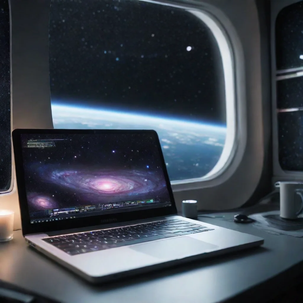 aiartstation art coding on laptop space station other galaxy in window aesthetic hd confident engaging wow 3