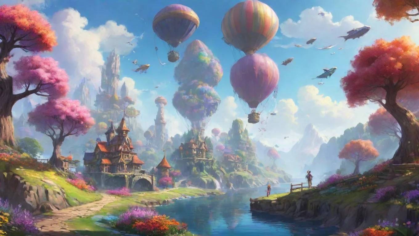 aiartstation art colorful world hd amazing cosy flowers colorful trees fantasy world fun with airships artstation confident engaging wow 3 widescreen