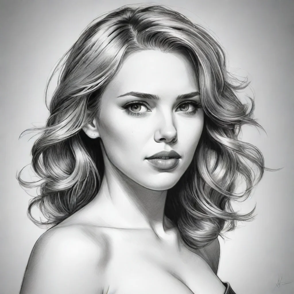 aiartstation art comic book style detailed lineart drawing illustration of a beautiful young 1girl attractive scarlett johansson hd artstation confident engaging wow 3