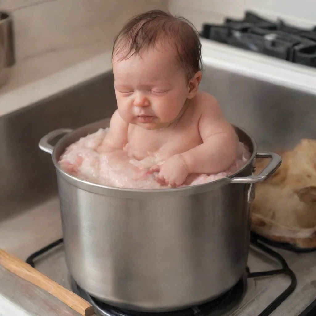 aiartstation art cooking a newborn baby in a pot on a cooker confident engaging wow 3