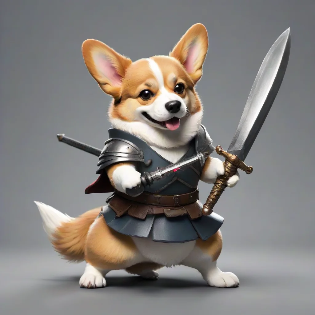 artstation art corgi holding swords for battle confident engaging wow 3