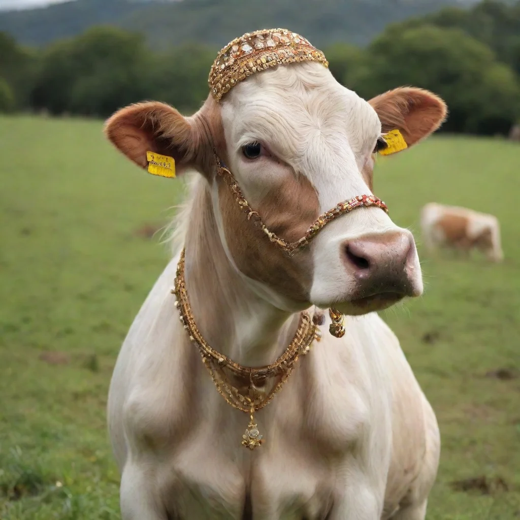 aiartstation art cow wearing jewellery  confident engaging wow 3