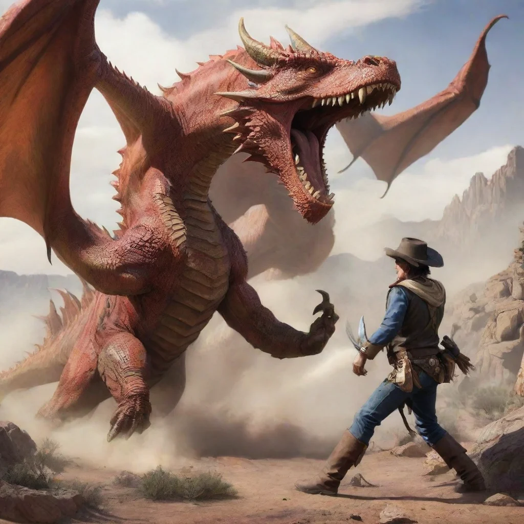 aiartstation art cowboy humans fighting a dragon confident engaging wow 3
