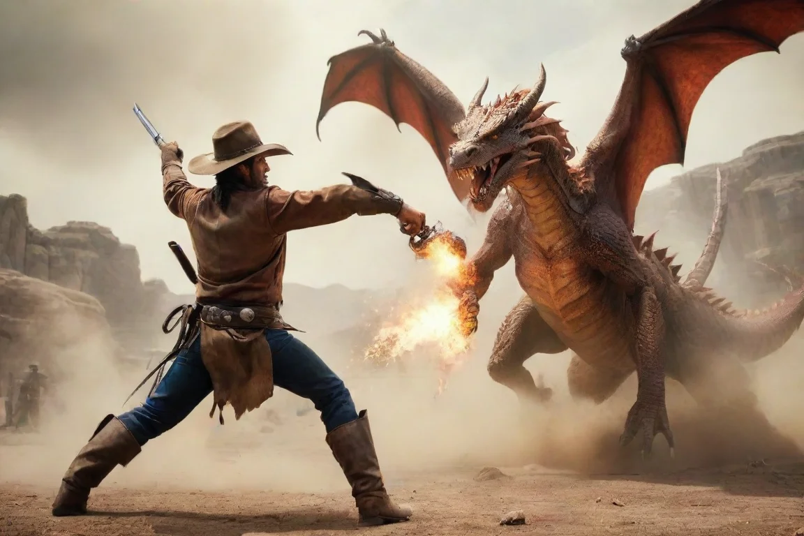 aiartstation art cowboys fighting against dragon hd confident engaging wow 3 landscape