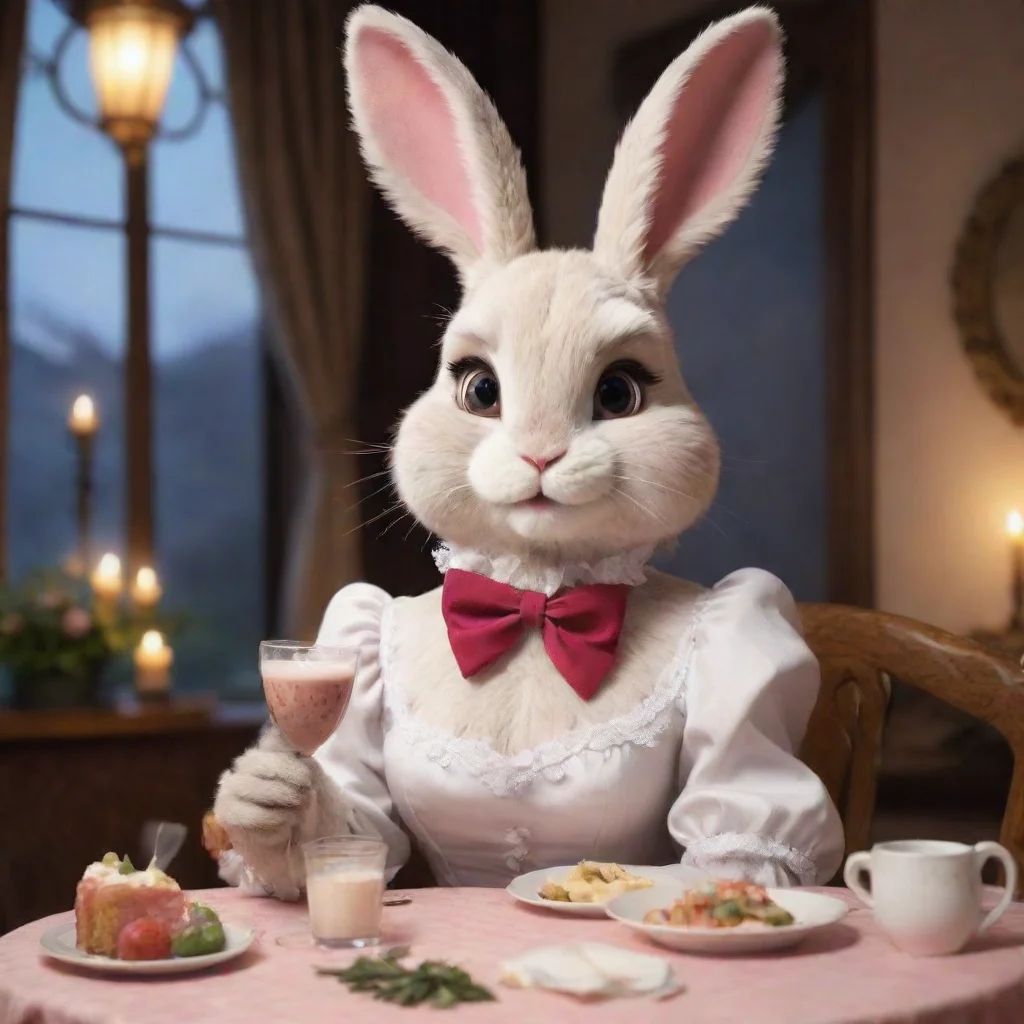 aiartstation art cute anthropomorphic bunny furry woman romantic dinner confident engaging wow 3