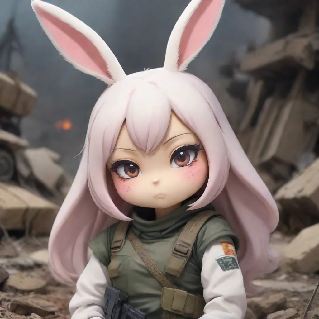 aiartstation art cute anthropomorphic bunny woman sad in a warzone anime style confident engaging wow 3