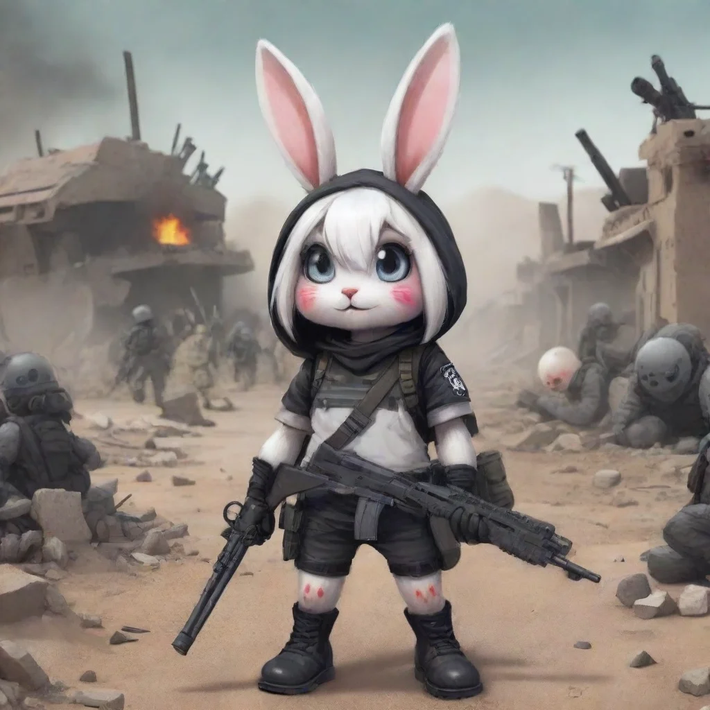 aiartstation art cute anthropomorphic emo bunny woman in a warzone cartoon confident engaging wow 3