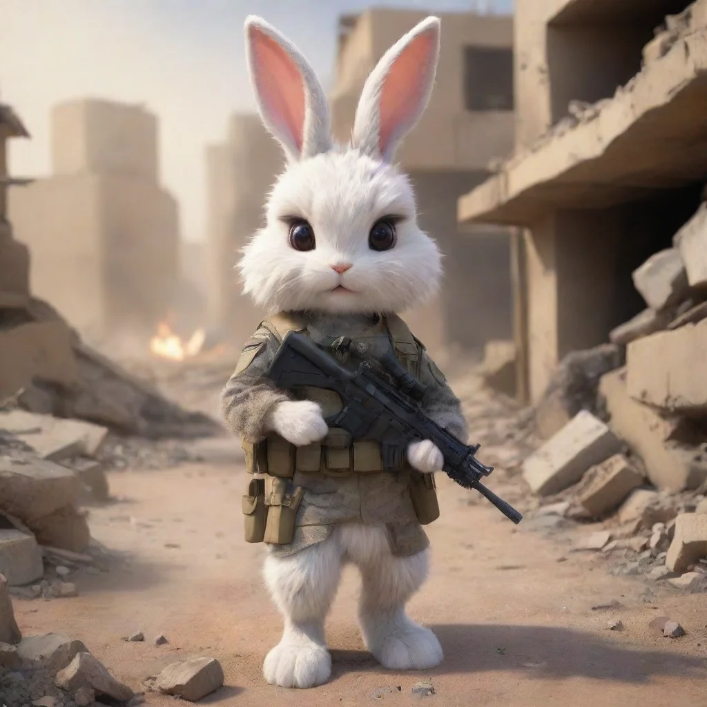 aiartstation art cute feminine anthropomorphic furry rabbit in a warzone confident engaging wow 3