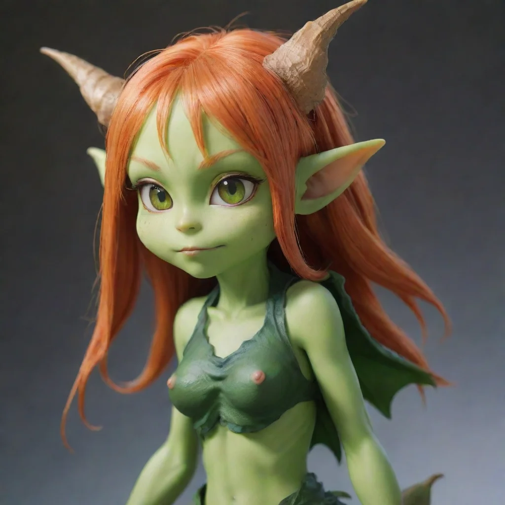 aiartstation art cute ginger goblin girl green skin anime confident engaging wow 3
