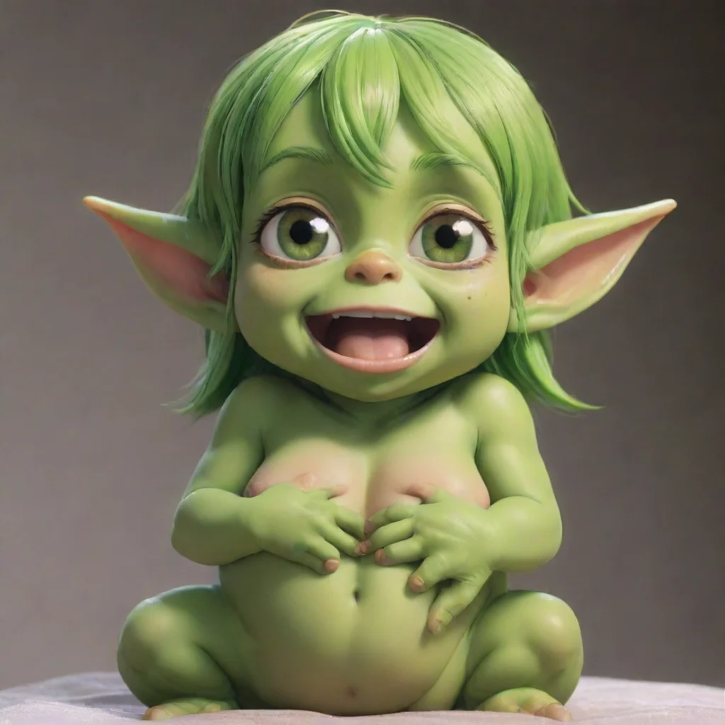 aiartstation art cute green skinned anime goblin pregnancy happy crying confident engaging wow 3