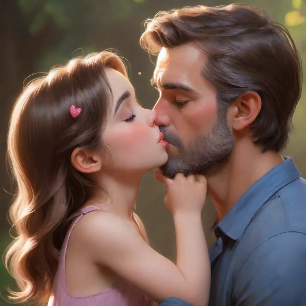 aiartstation art cute little girl kissing a man confident engaging wow 3