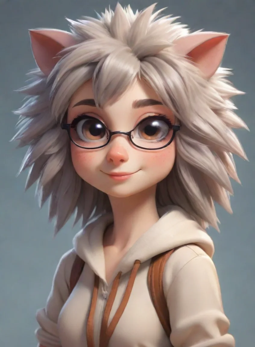 aiartstation art cute nerdy shy anthro furry hedgehog woman cartoon anime style confident engaging wow 3 portrait43
