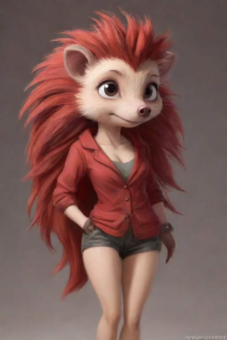 aiartstation art cute nerdy shy red anthro furry hedgehog woman confident engaging wow 3 portrait