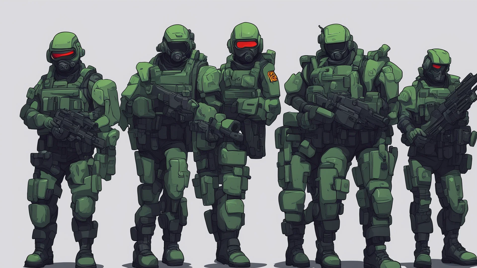 aiartstation art cybepunk cartoon soldiers with guns confident engaging wow 3 wide