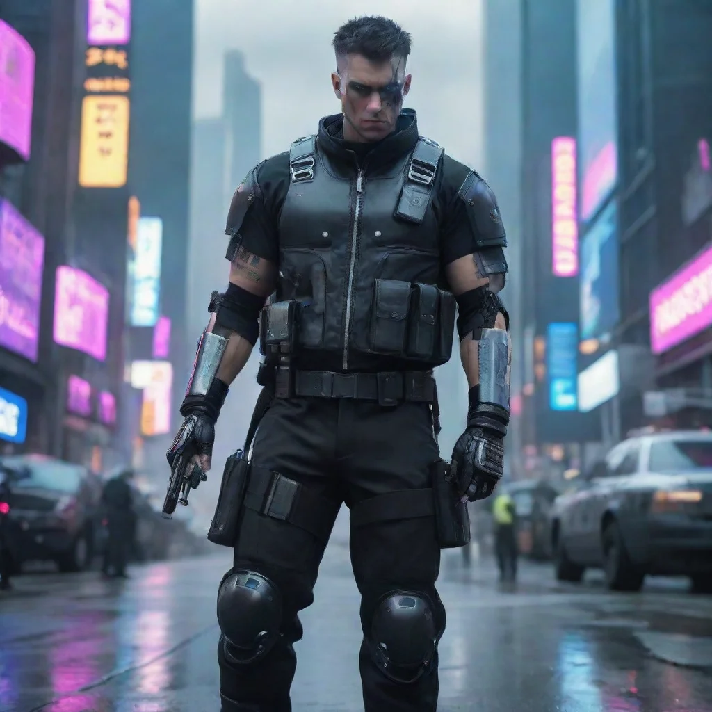 aiartstation art cyber punk police man in large city confident engaging wow 3